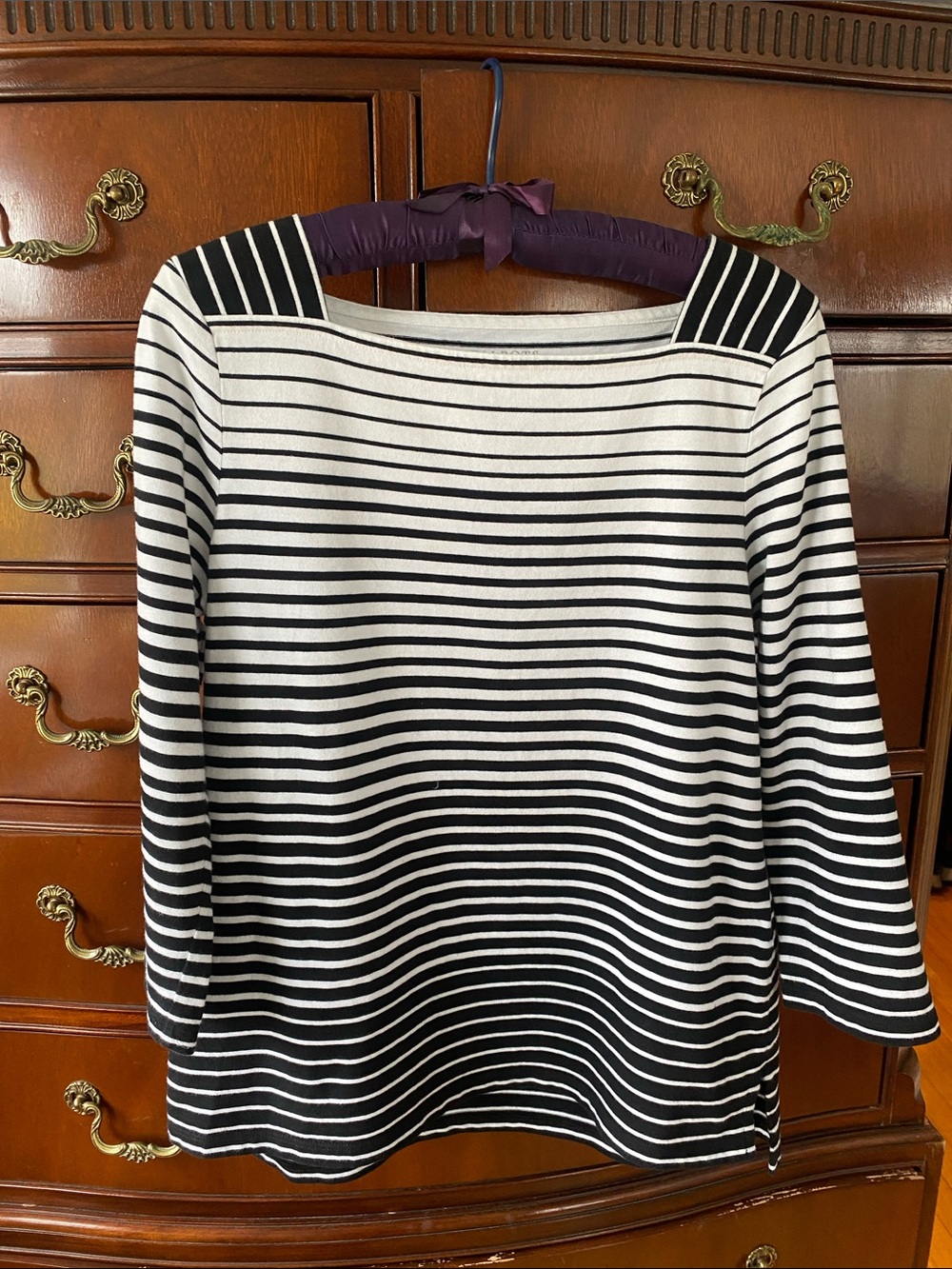Talbots Black & White 100% Cotton Striped Boatneck Tunic Top